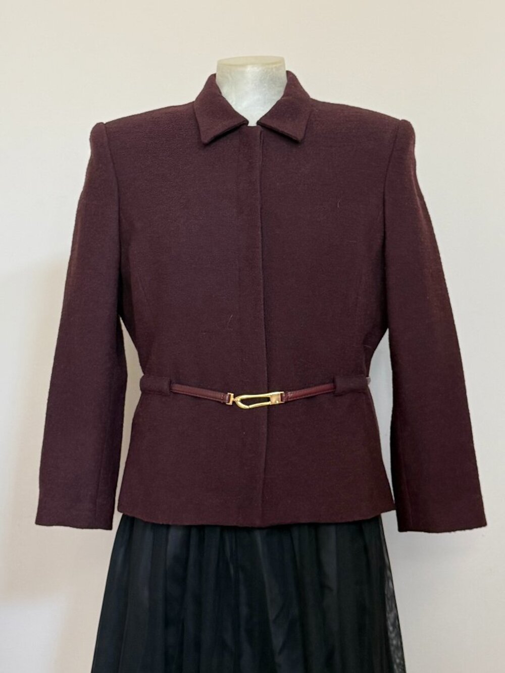 OSCAR by Oscar de la Renta Wool Belted Blazer Burgundy Vintage Made USA 12P